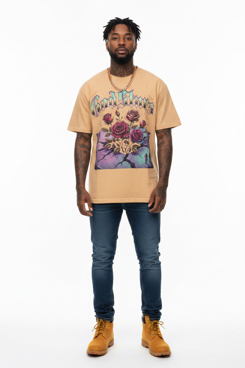 Graphic Tee — "Out of Cracks, One Flower" Gothic Rose Design