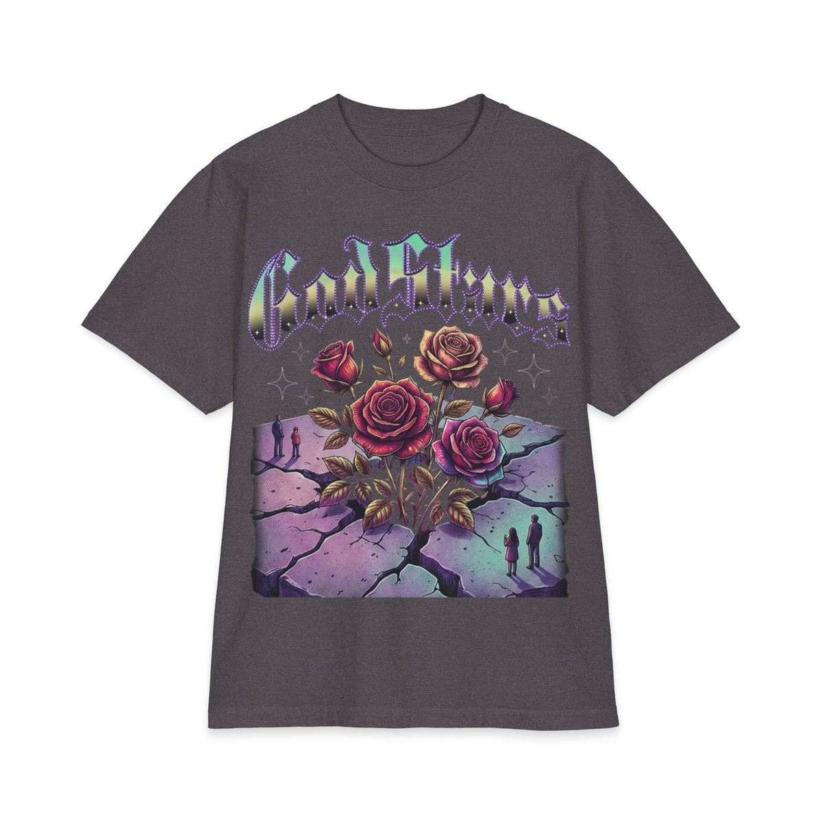 Graphic Tee — "Out of Cracks, One Flower" Gothic Rose Design